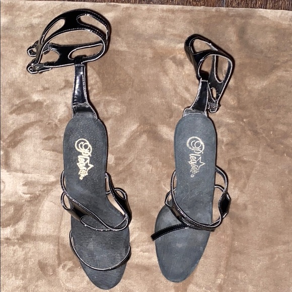 PLEASER Black Patent opentoe ankle buckle heels 🔥 - Picture 2 of 5